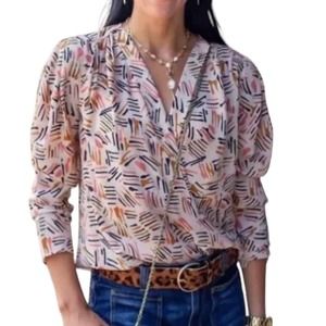 Cabi Marni Abstract Print Long Sleeve Popover Blouse Women’s Size Medium